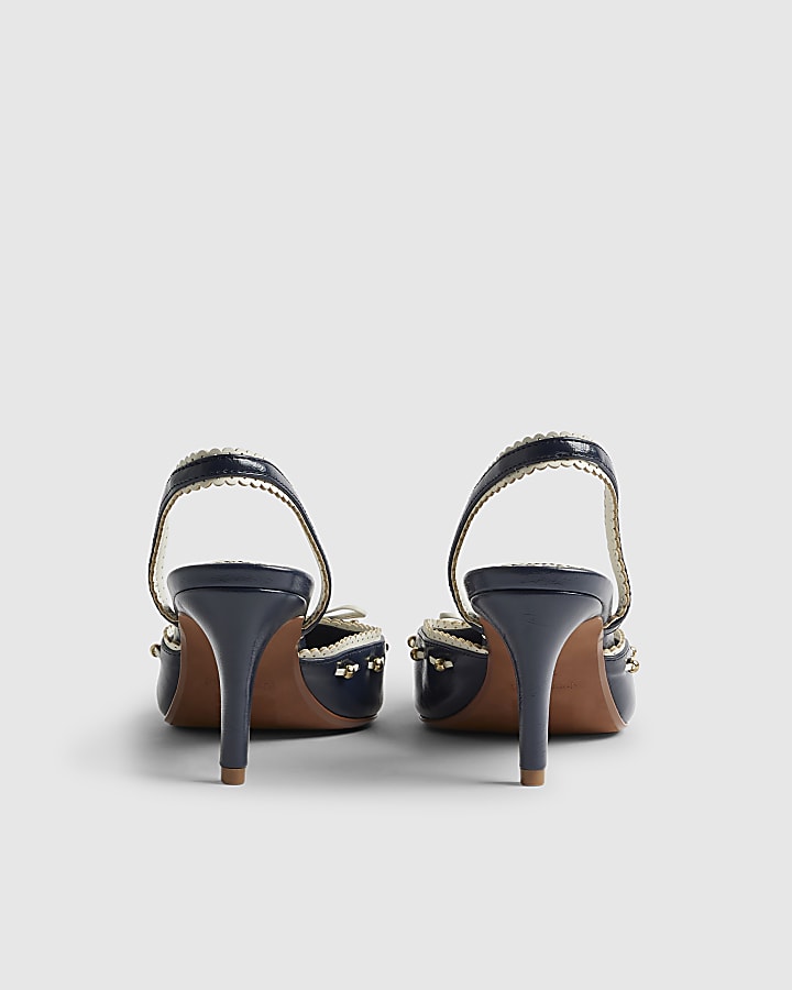 River Island Navy Bow Slingback Court Heels