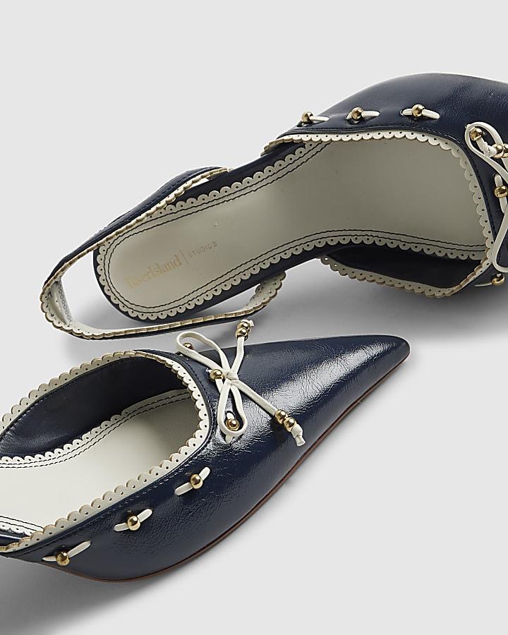 River Island Navy Bow Slingback Court Heels