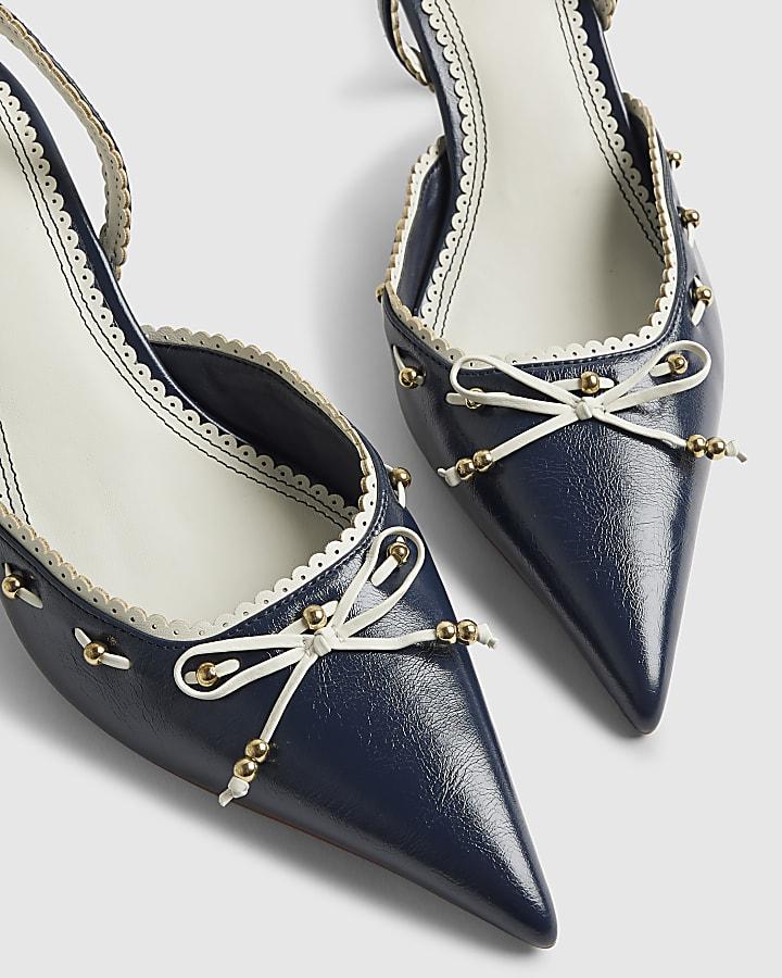 river island Navy Bow Slingback Court Heels