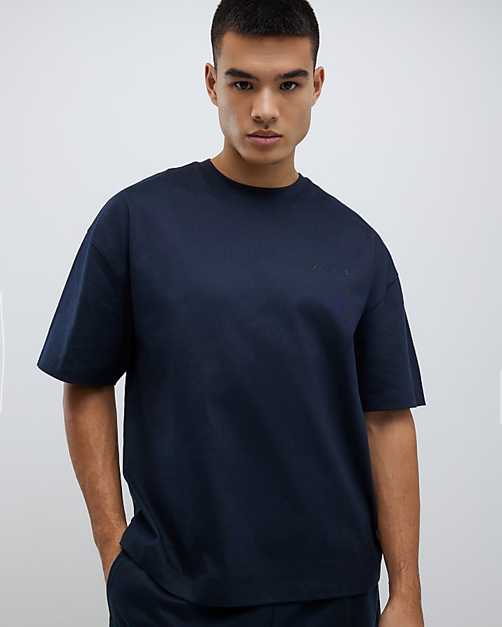 River Island Navy Boxy Fit T-Shirt And Shorts Set