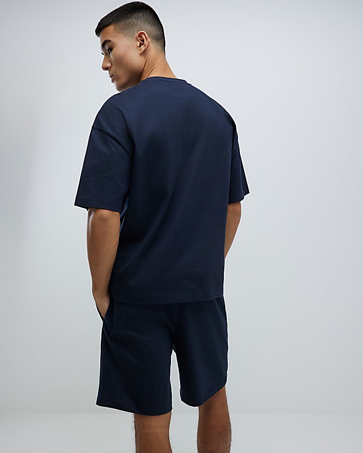 River Island Navy Boxy Fit T-Shirt And Shorts Set