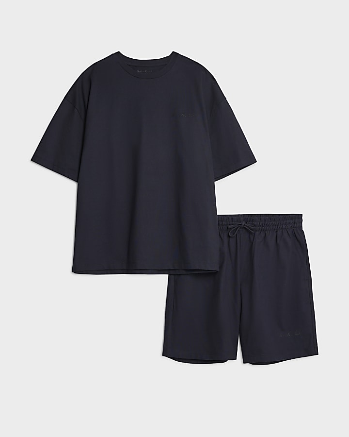 river island Navy Boxy Fit T-Shirt And Shorts Set
