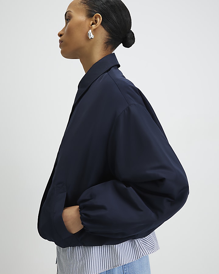 River Island Navy Bubble Hem Jacket