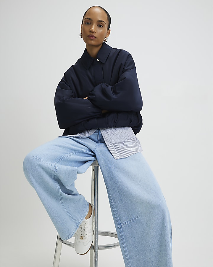 River Island Navy Bubble Hem Jacket