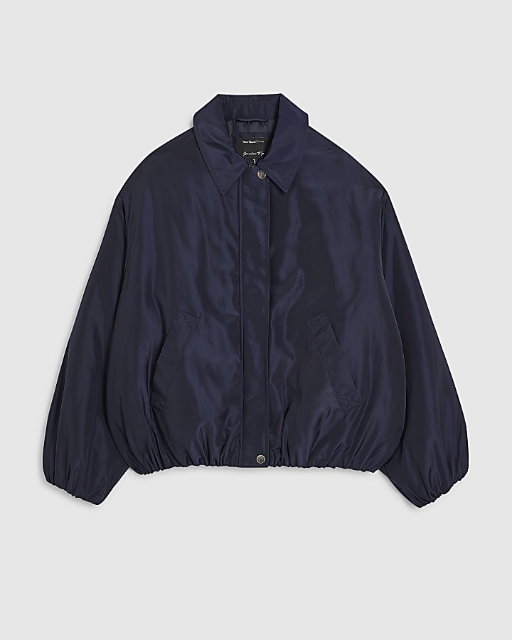 river island Navy Bubble Hem Jacket