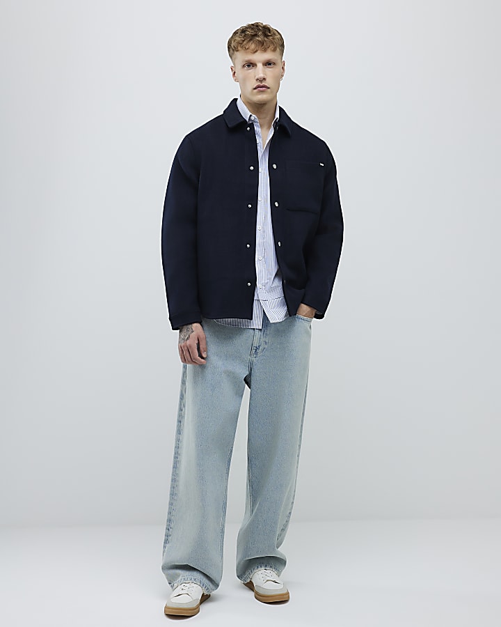 River Island Navy Curved Hem Overshirt