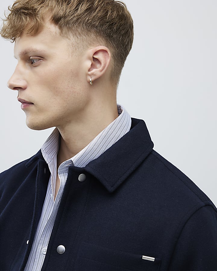 River Island Navy Curved Hem Overshirt