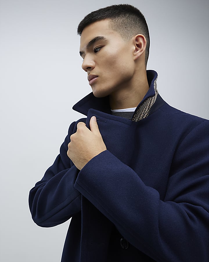 River Island Navy Double Breasted Peacoat