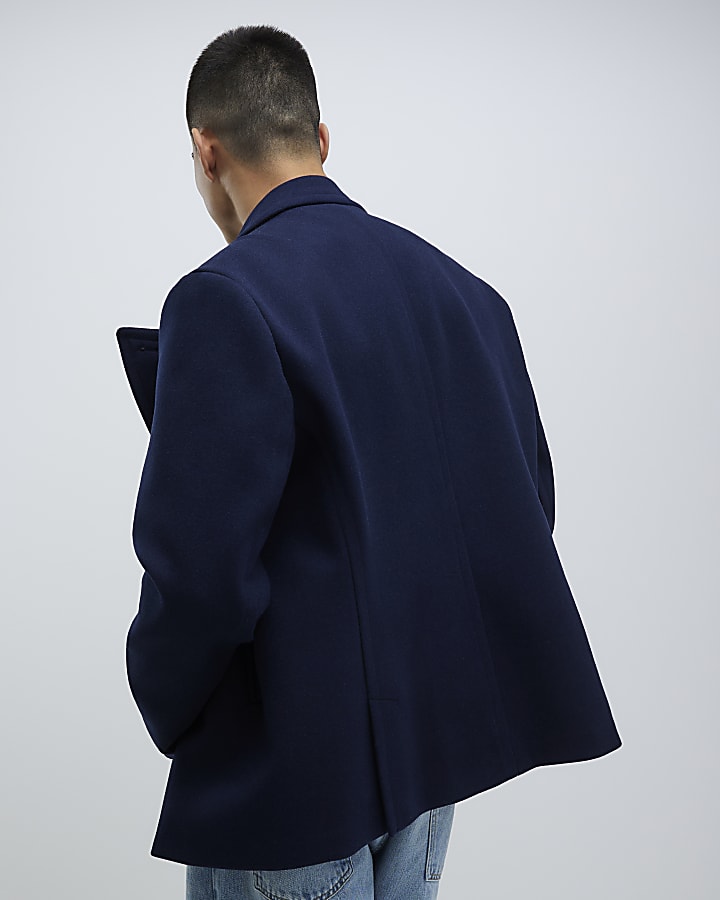 River Island Navy Double Breasted Peacoat