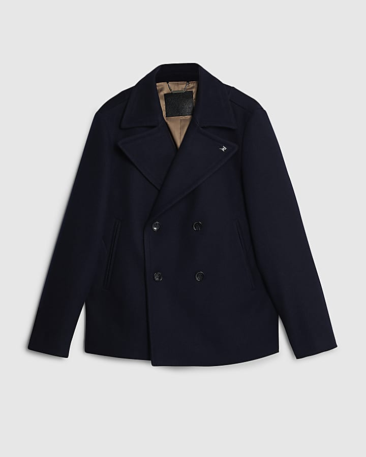 river island Navy Double Breasted Peacoat