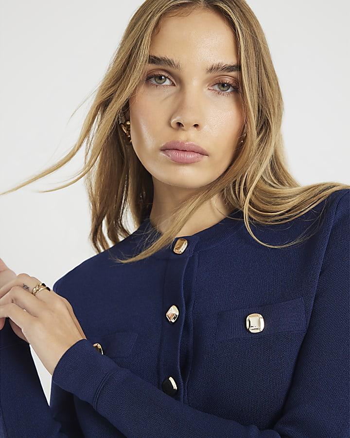 River Island Navy Fitted Pocket Detail Cardigan