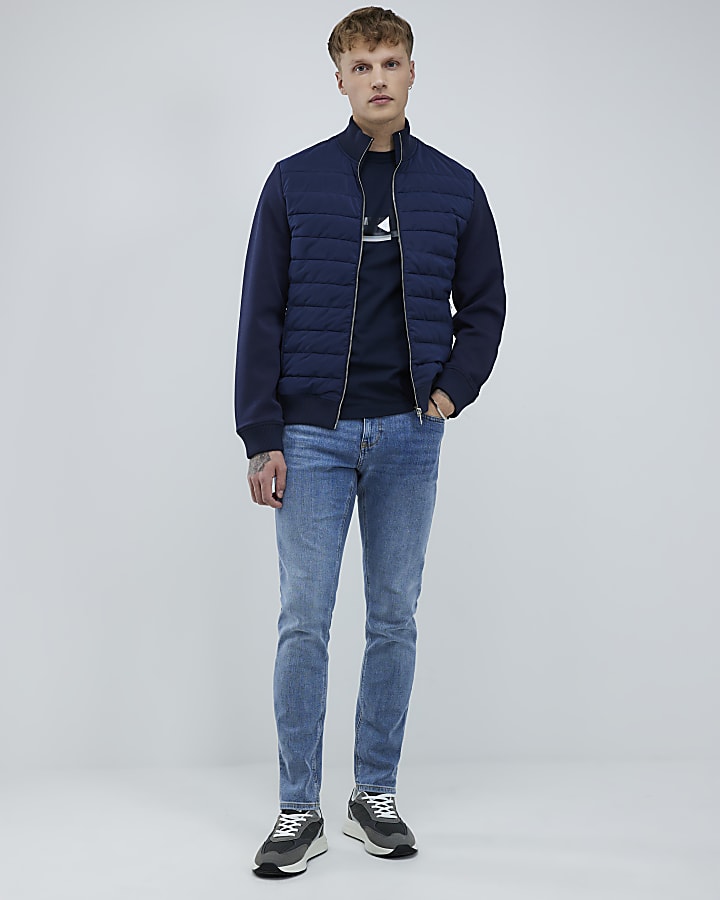 River Island Navy Funnel Hybrid Jacket