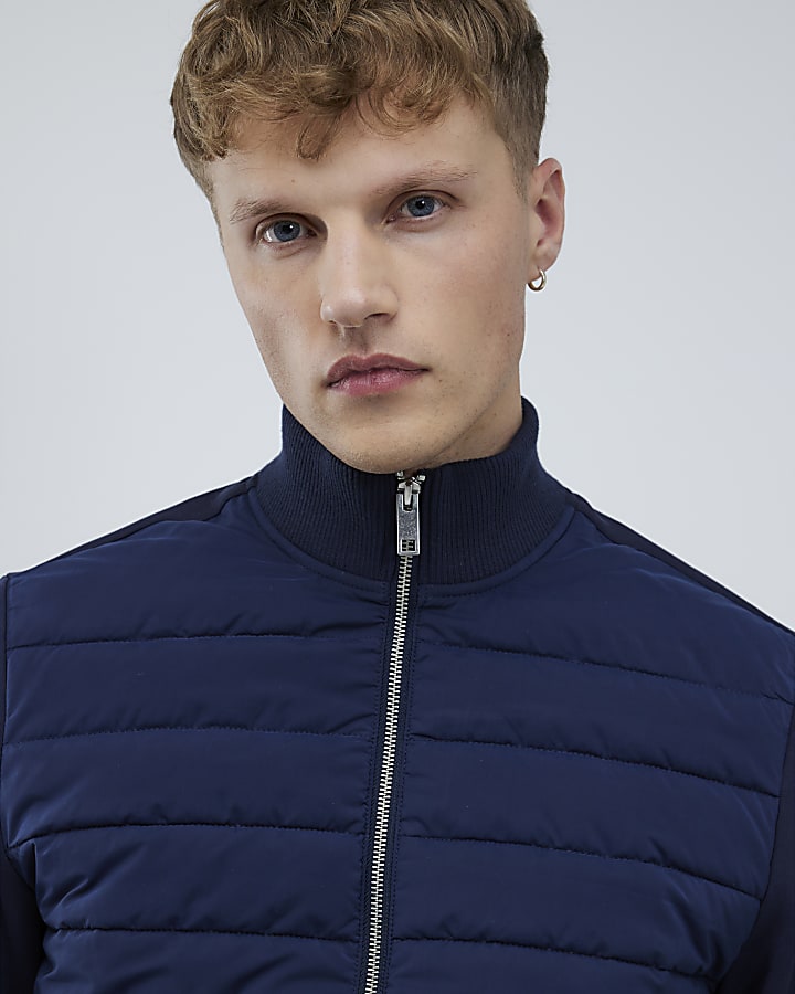 River Island Navy Funnel Hybrid Jacket