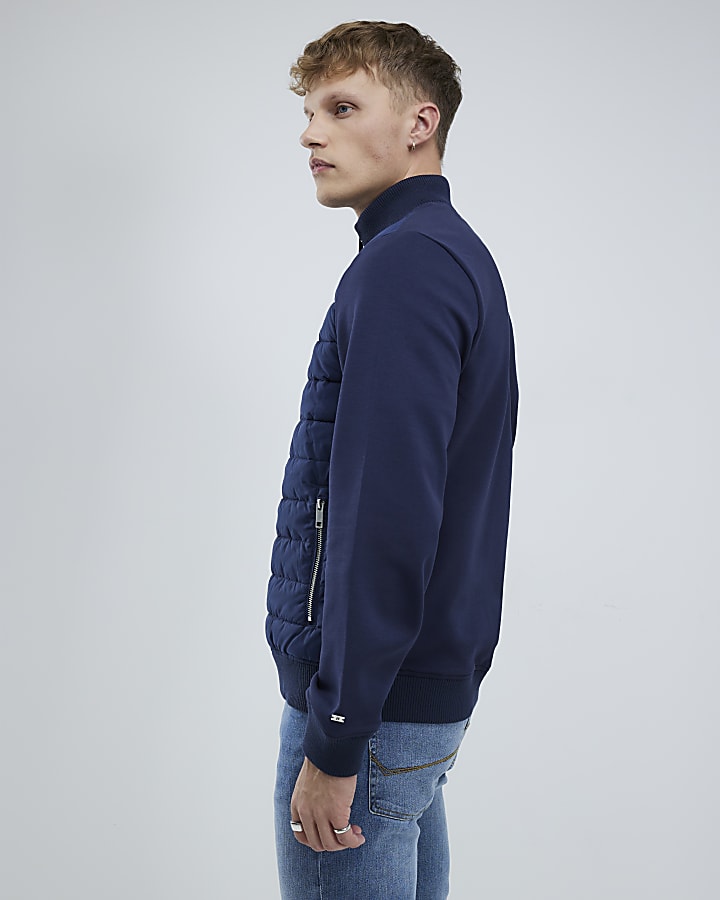 River Island Navy Funnel Hybrid Jacket