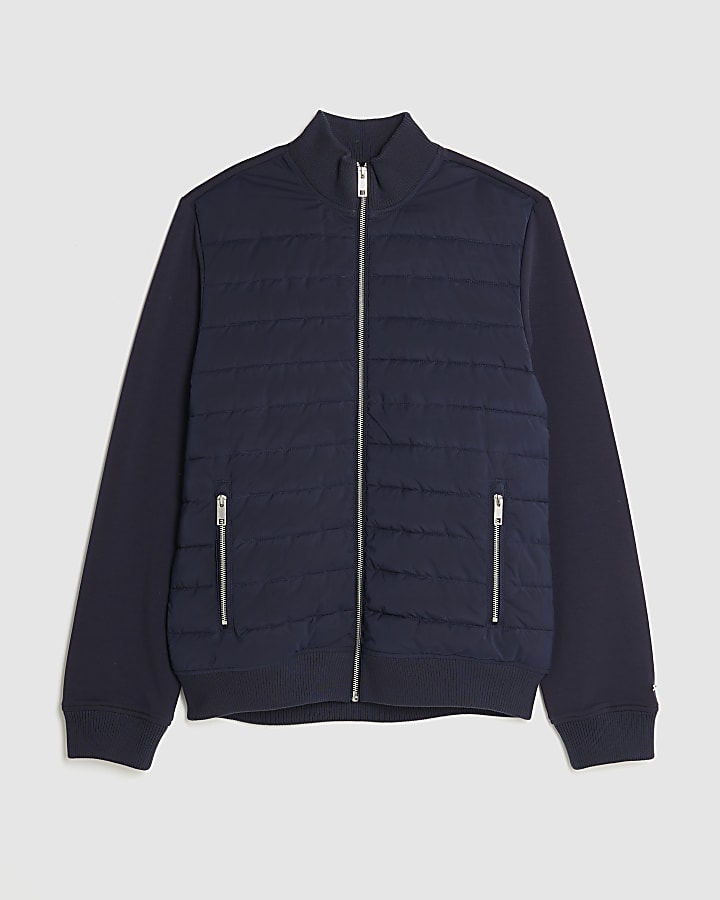 river island Navy Funnel Hybrid Jacket