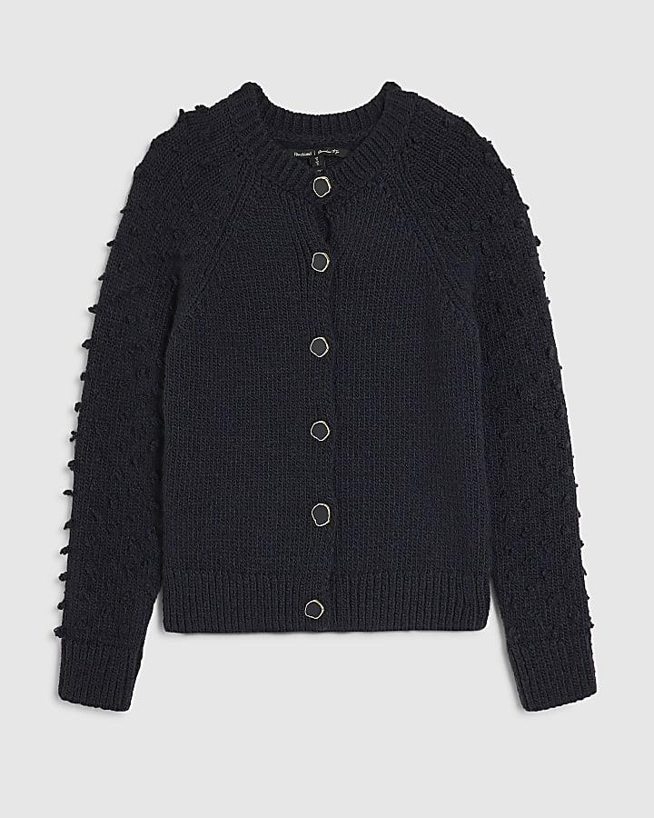 river island Navy Knitted Bobble Sleeve Cardigan