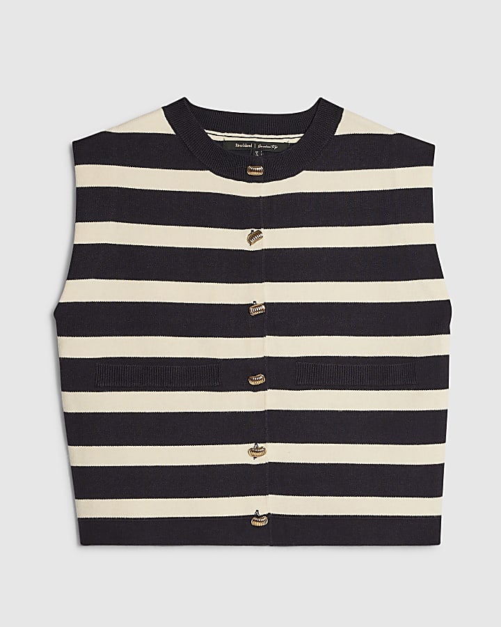 river island Navy Knitted Striped Waistcoat