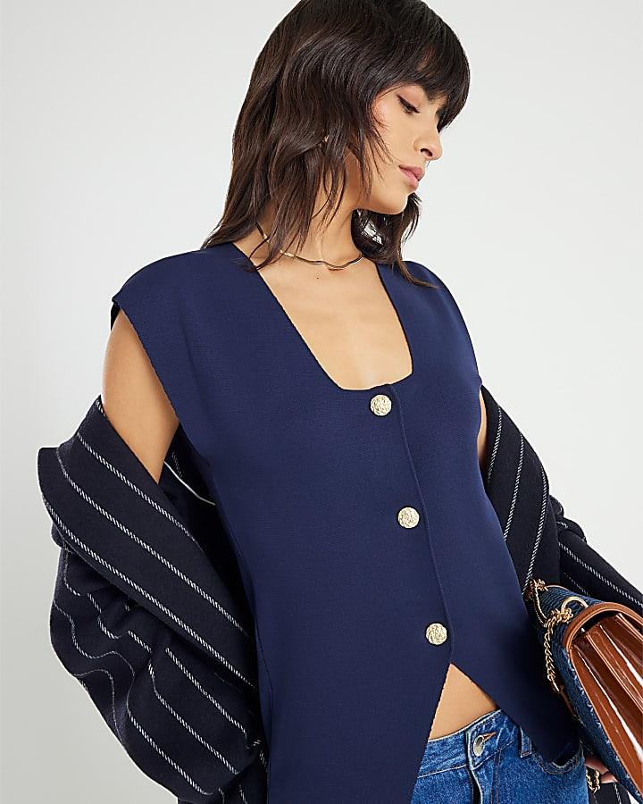 River Island Navy Knitted Waistcoat