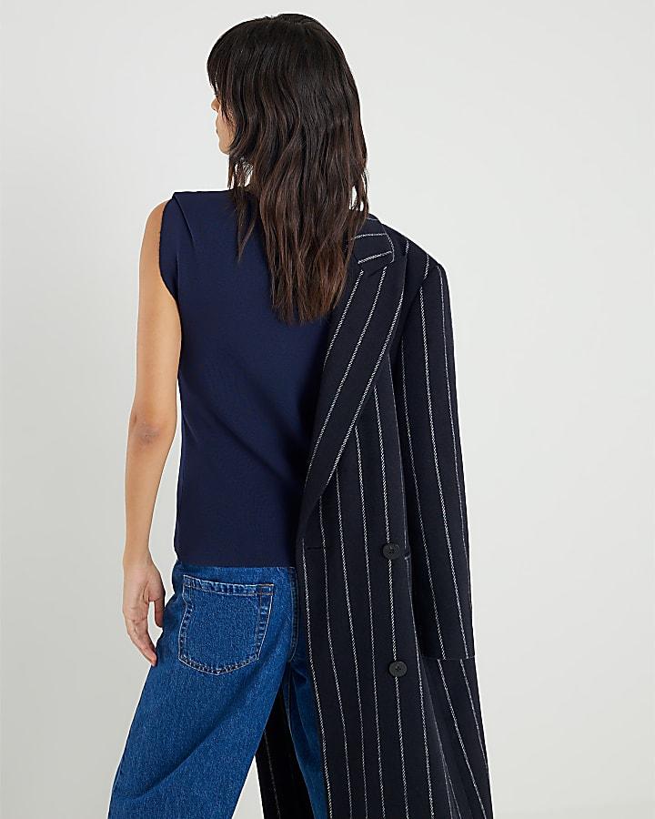 River Island Navy Knitted Waistcoat