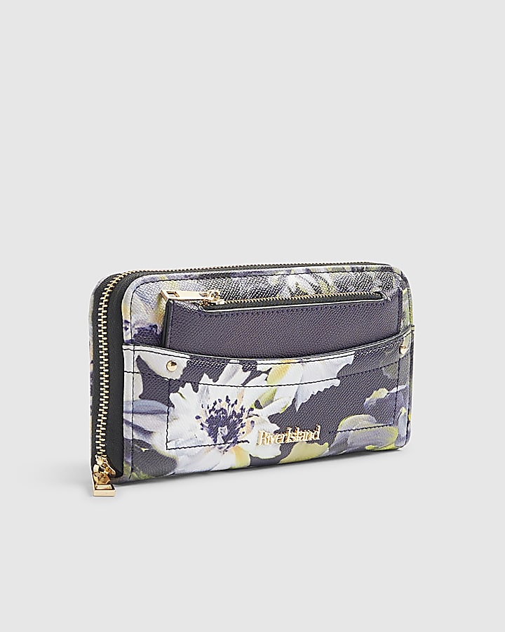 River Island Navy Large Floral Pocket Front Purse