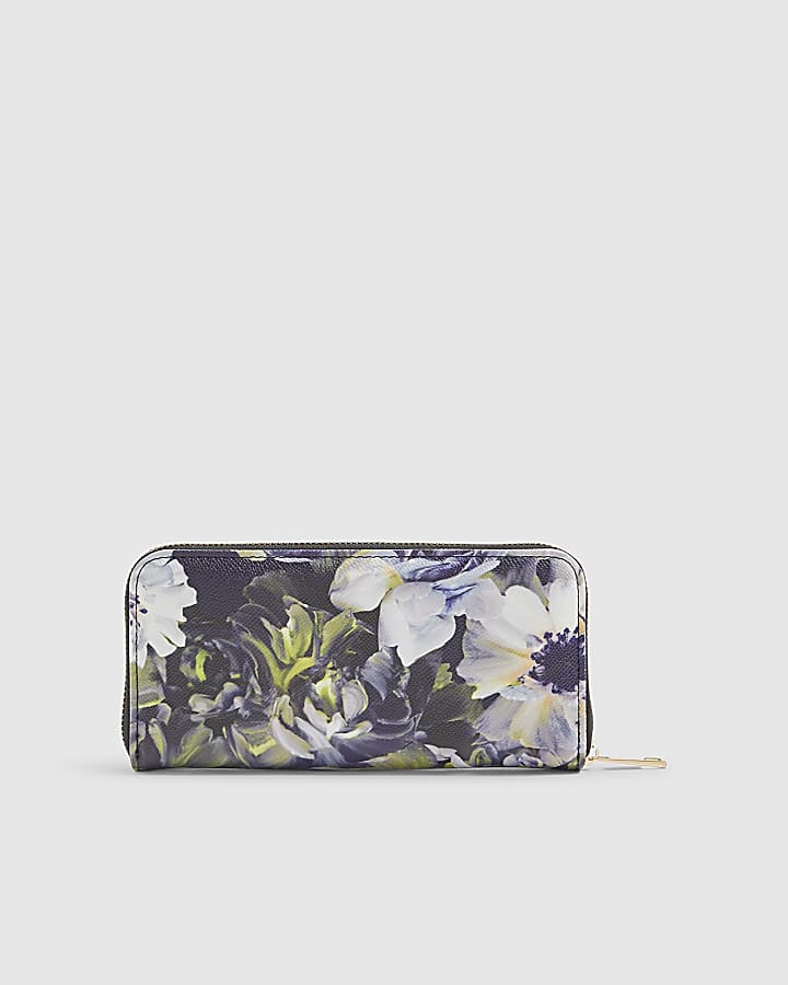 River Island Navy Large Floral Pocket Front Purse