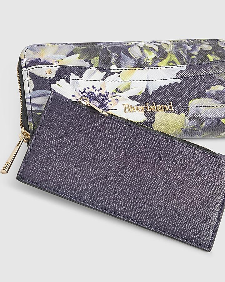 River Island Navy Large Floral Pocket Front Purse