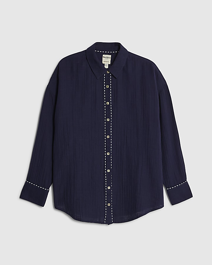 river island Navy Long Sleeve Beach Shirt