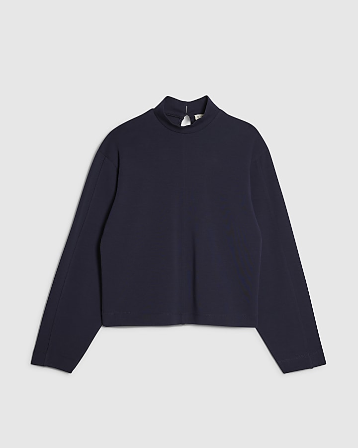 river island Navy Long Sleeve Funnel Neck Top