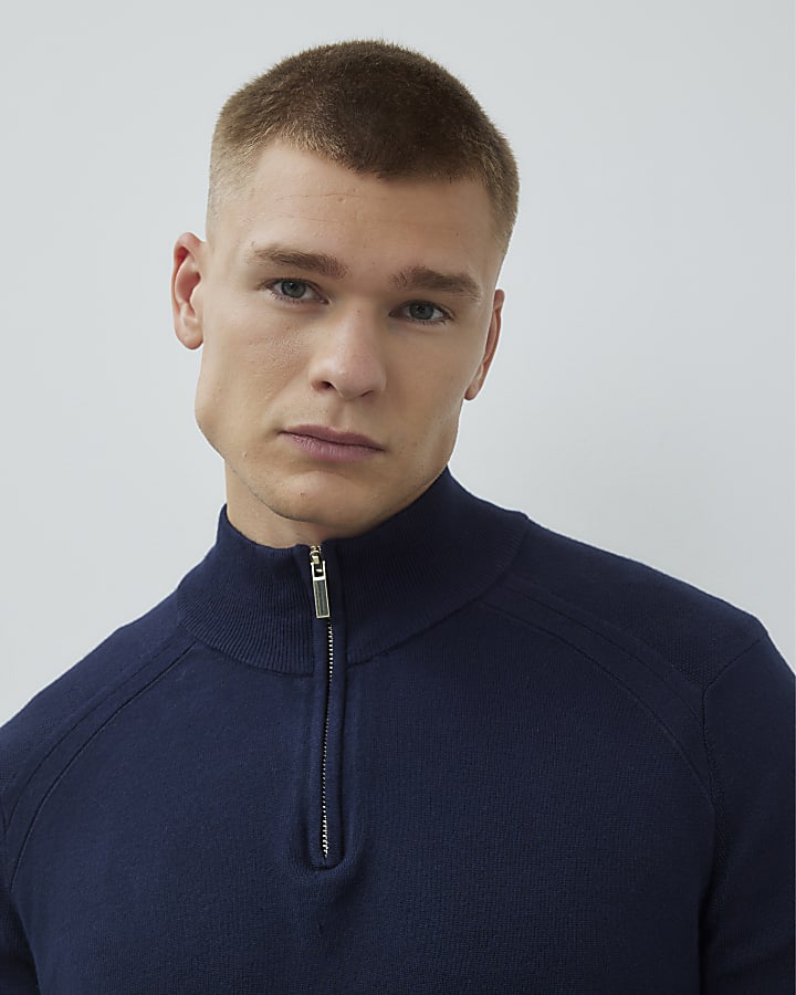 River Island Navy Long Sleeve Half Zip Jumper