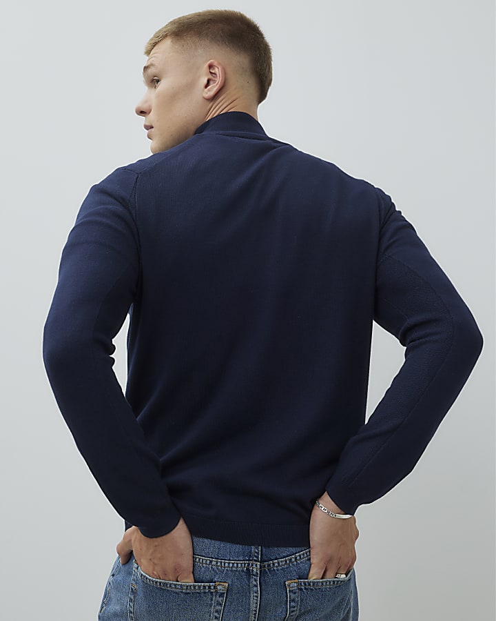 river island Navy Long Sleeve Half Zip Jumper