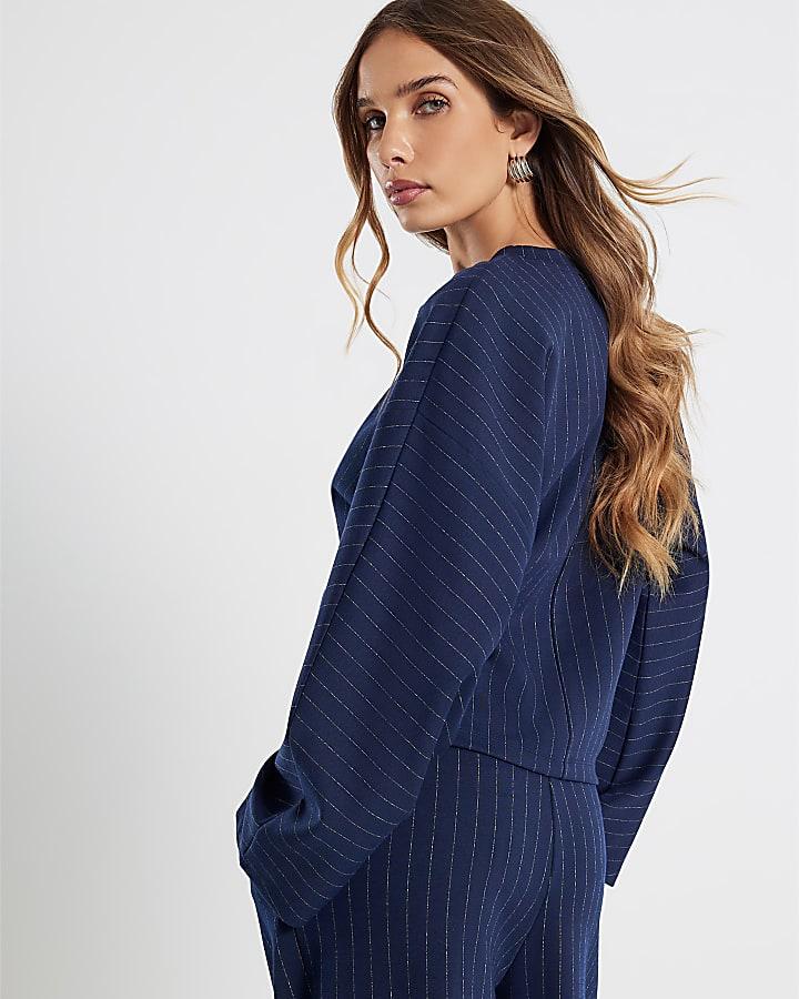 River Island Navy Long Sleeve Pinstripe Top