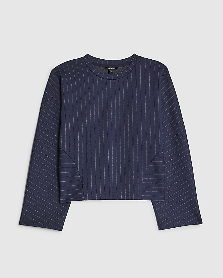 river island Navy Long Sleeve Pinstripe Top