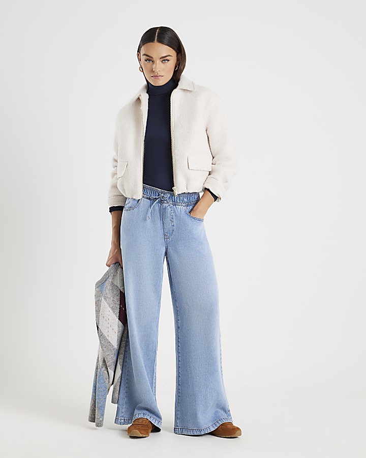 River Island Navy Long Sleeve Roll Neck Top