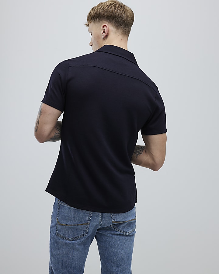 River Island Navy Muscle Fit Shirt