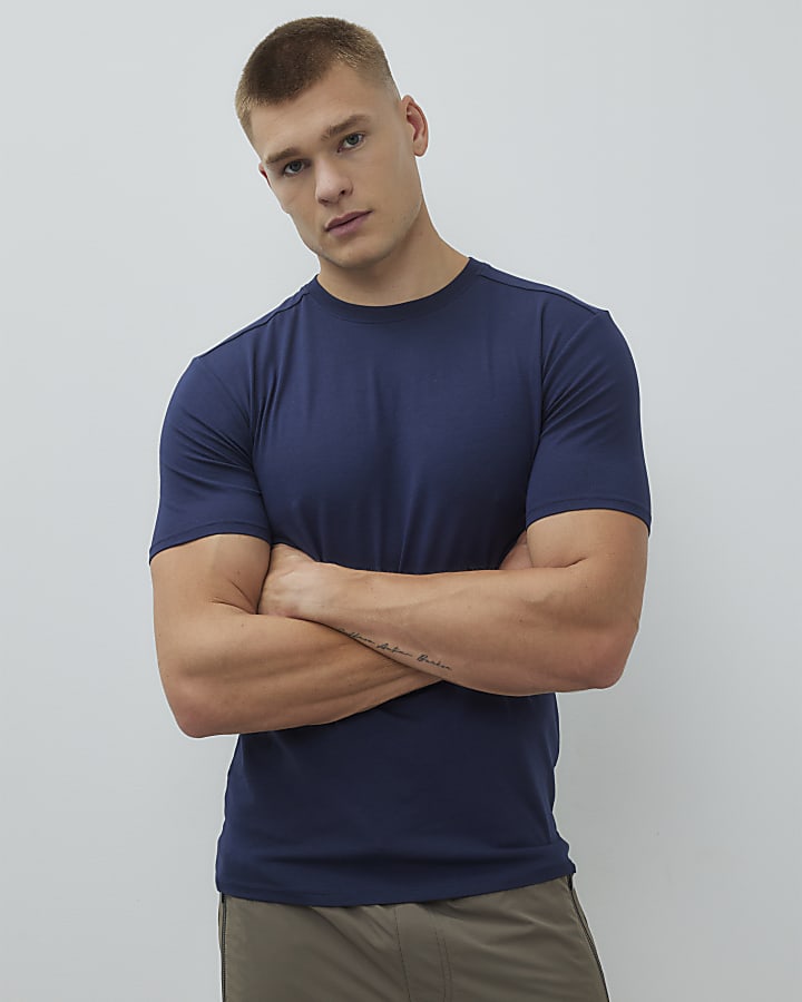 River Island Navy Muscle Fit T-Shirt