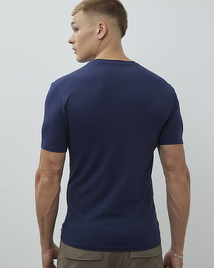 River Island Navy Muscle Fit T-Shirt