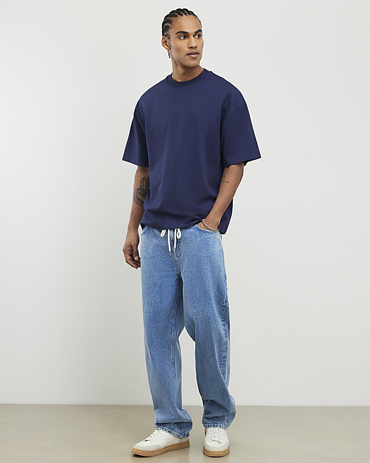 River Island Navy Oversized Fit T-Shirt
