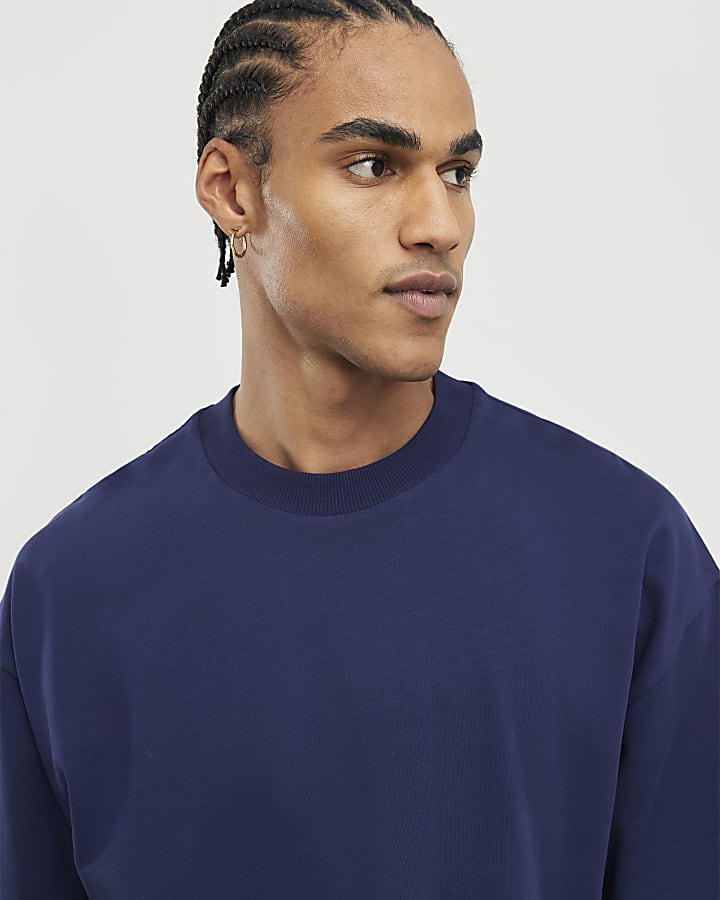River Island Navy Oversized Fit T-Shirt
