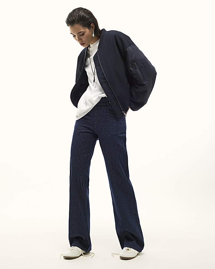 River Island Navy Oversized Hybrid Bomber Jacket