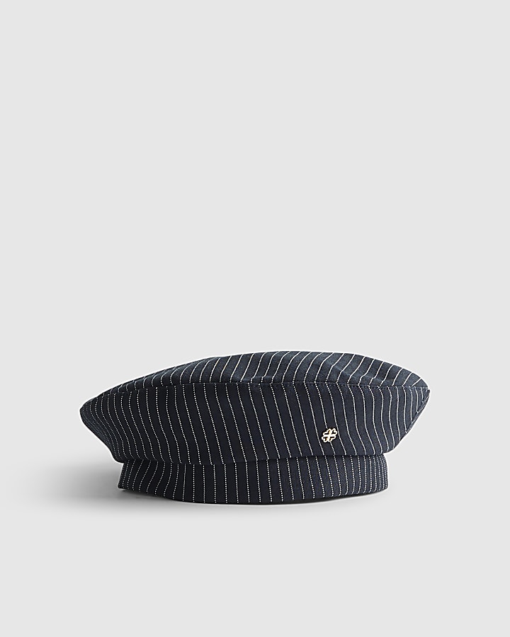 River Island Navy Pinstripe Beret