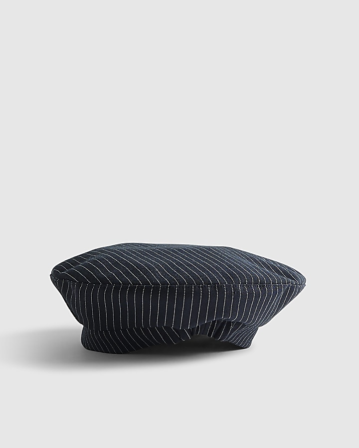 River Island Navy Pinstripe Beret