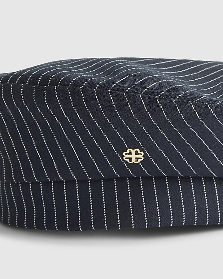 River Island Navy Pinstripe Beret