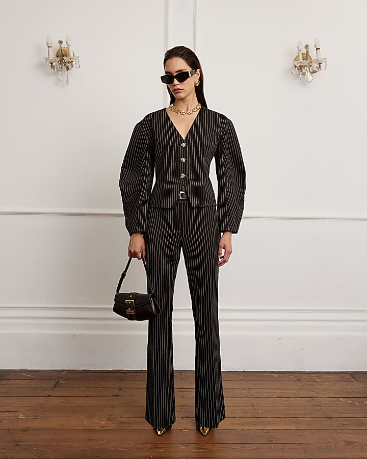 River Island Navy Pinstripe Cocoon Sleeve Jacket