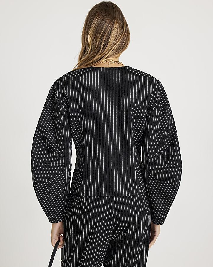 River Island Navy Pinstripe Cocoon Sleeve Jacket