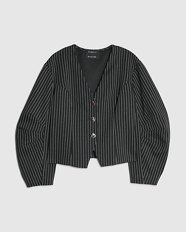 river island Navy Pinstripe Cocoon Sleeve Jacket