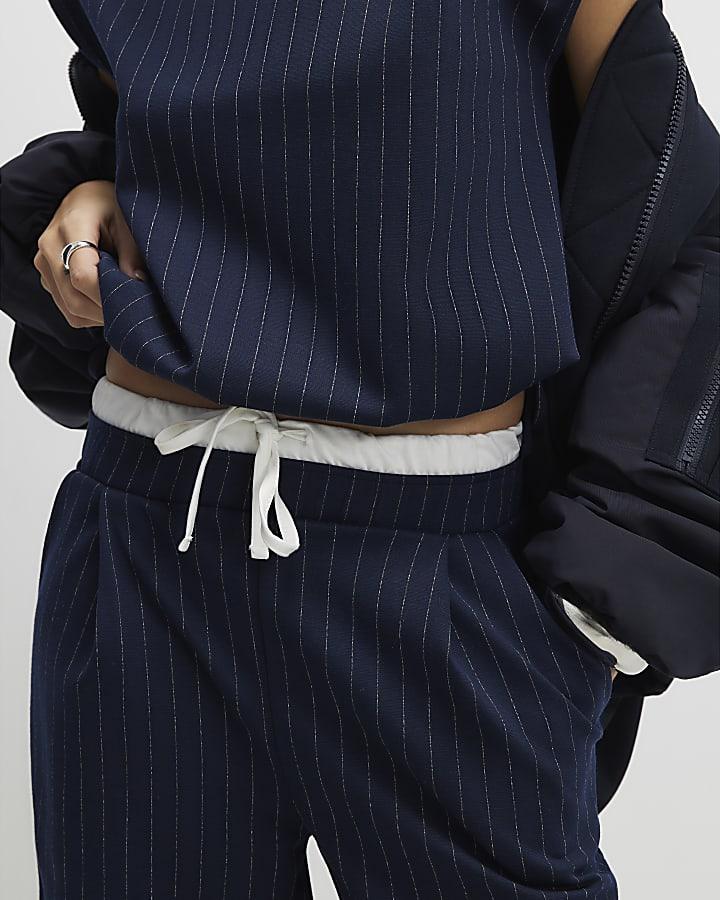 River Island Navy Pinstripe Wide Leg Trousers