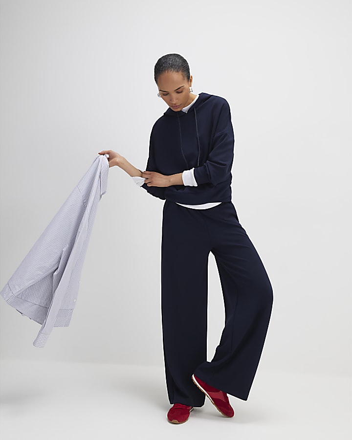 River Island Navy Premium Long Sleeve Hoodie