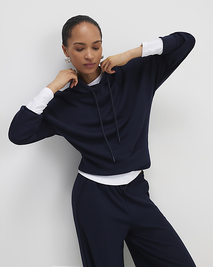 River Island Navy Premium Long Sleeve Hoodie