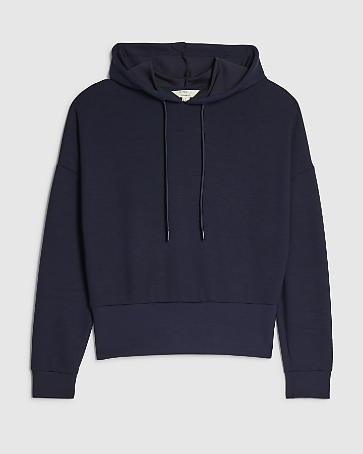 river island Navy Premium Long Sleeve Hoodie