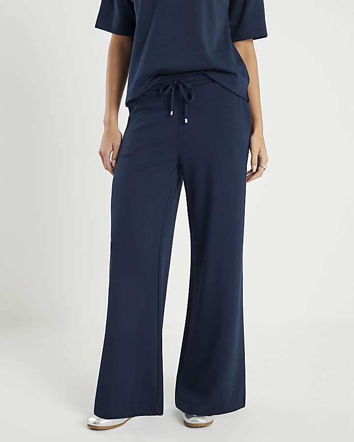 River Island Navy Premium Wide Leg Joggers